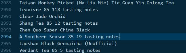 Text file containing tea names